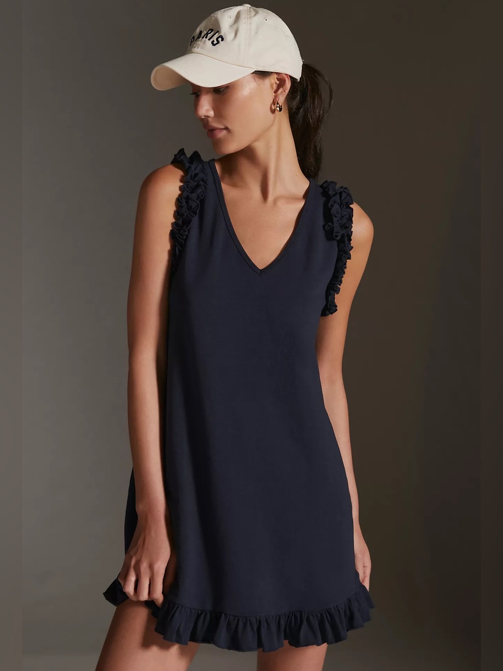 Sundays Shawn Mini Dress Navy Ruffle V Neck Medium Preppy Nautical